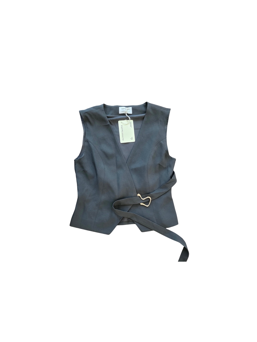 Peppermayo Sleeveless Wrap Vest in Black with Buckle